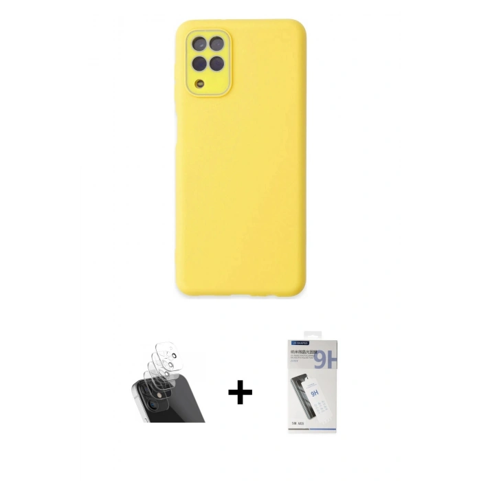 MARSİLYAN™- Galaxy A22 Kılıf Çekirdek Modern Serisi - Şeffaf Uv Polymer Nano Ekran Koruyucu + Kamera Lens Koruma Cam - SF