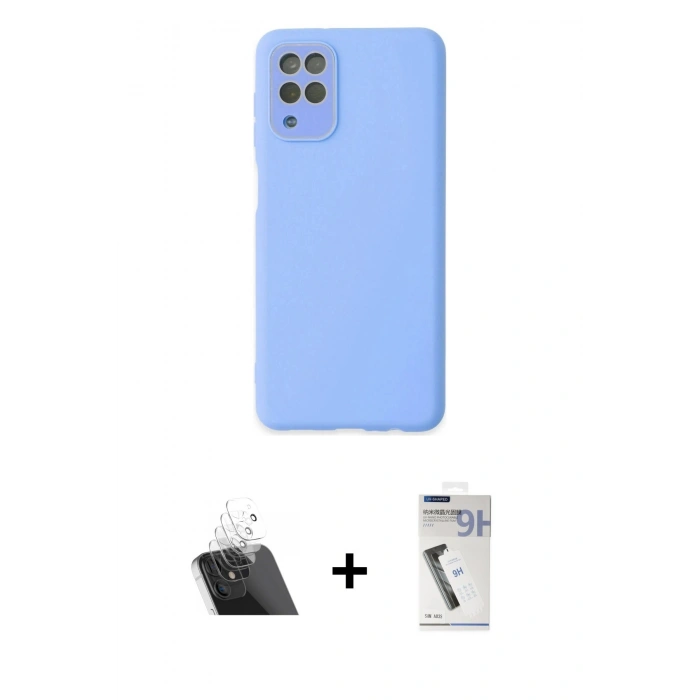 MARSİLYAN™- Galaxy A22 Kılıf Çekirdek Modern Serisi - Şeffaf Uv Polymer Nano Ekran Koruyucu + Kamera Lens Koruma Cam - SF
