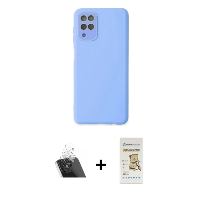 MARSİLYAN™- Galaxy A22 Kılıf Çekirdek Modern Serisi - Siyah Mat Seramik Nano Ekran Koruyucu + Kamera Lens Koruma Cam - SF