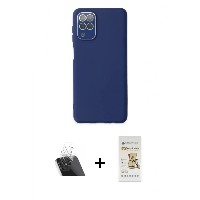 MARSİLYAN™- Galaxy A22 Kılıf Çekirdek Modern Serisi - Siyah Mat Seramik Nano Ekran Koruyucu + Kamera Lens Koruma Cam - SF