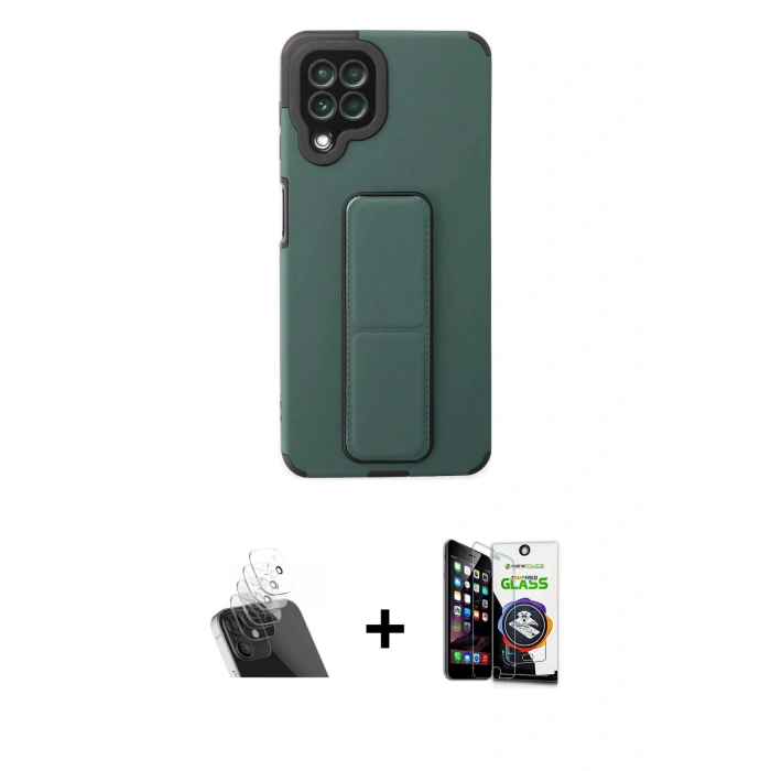 MARSİLYAN™- Galaxy A22 Kılıf Çekirdek Yansıma - Şeffaf Temperli Cam Ekran Koruyucu + Kamera Lens Koruma Cam - SF