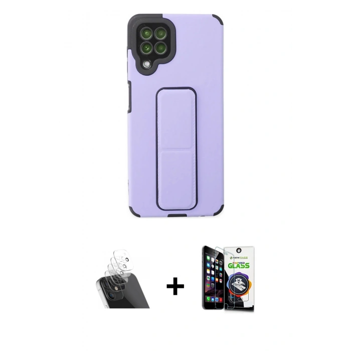 MARSİLYAN™- Galaxy A22 Kılıf Çekirdek Yansıma - Şeffaf Temperli Cam Ekran Koruyucu + Kamera Lens Koruma Cam - SF