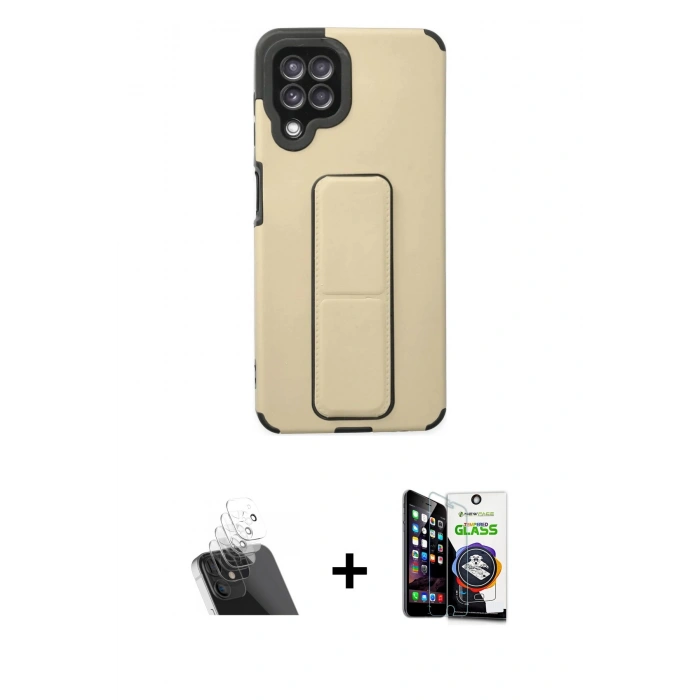 MARSİLYAN™- Galaxy A22 Kılıf Çekirdek Yansıma - Şeffaf Temperli Cam Ekran Koruyucu + Kamera Lens Koruma Cam - SF