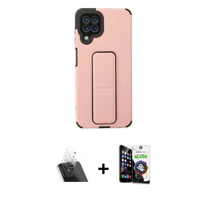 MARSİLYAN™- Galaxy A22 Kılıf Çekirdek Yansıma - Şeffaf Temperli Cam Ekran Koruyucu + Kamera Lens Koruma Cam - SF