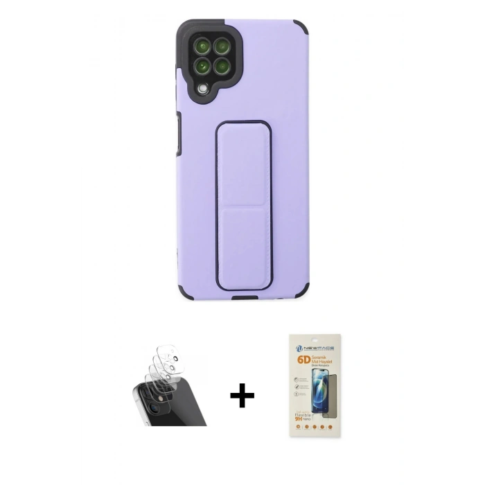 MARSİLYAN™- Galaxy A22 Kılıf Çekirdek Yansıma - Siyah 6D Mat Seramik Hayalet Nano Ekran Koruyucu + Kamera Lens Koruma Cam - SF