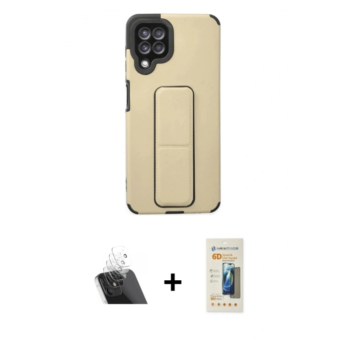 MARSİLYAN™- Galaxy A22 Kılıf Çekirdek Yansıma - Siyah 6D Mat Seramik Hayalet Nano Ekran Koruyucu + Kamera Lens Koruma Cam - SF