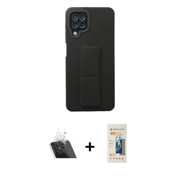 MARSİLYAN™- Galaxy A22 Kılıf Çekirdek Yansıma - Siyah 6D Mat Seramik Hayalet Nano Ekran Koruyucu + Kamera Lens Koruma Cam - SF