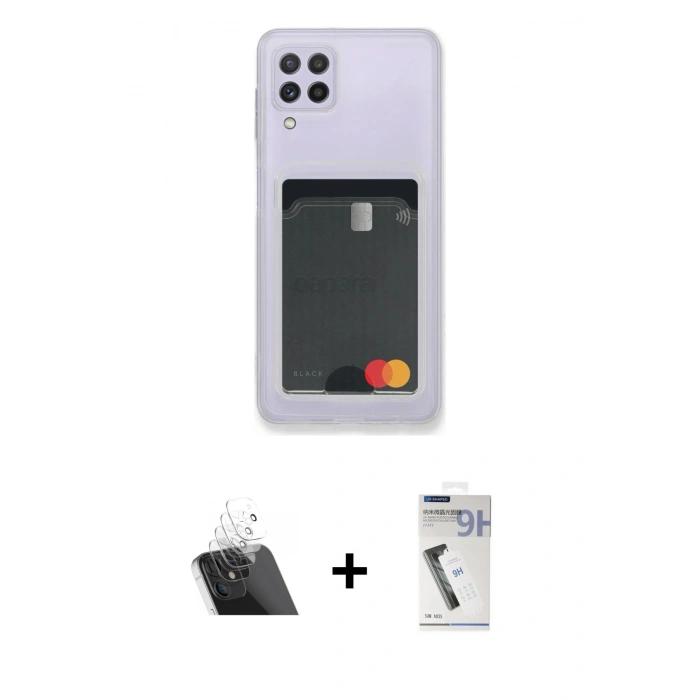 MARSİLYAN™- Galaxy A22 Kılıf Doruk Klasik Koleksiyonu - Şeffaf Uv Polymer Nano Ekran Koruyucu + Kamera Lens Koruma Cam - SF