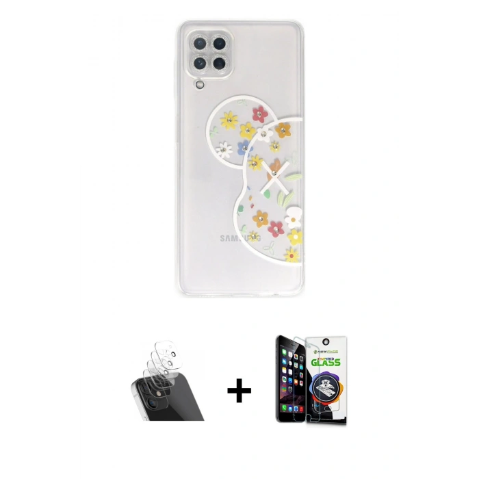 MARSİLYAN™- Galaxy A22 Kılıf Eksen Asil Prime - Şeffaf Temperli Cam Ekran Koruyucu + Kamera Lens Koruma Cam - SF