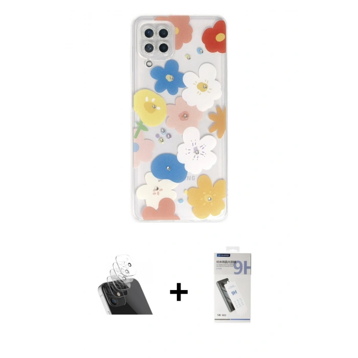 MARSİLYAN™- Galaxy A22 Kılıf Eksen Asil Prime - Şeffaf Uv Polymer Nano Ekran Koruyucu + Kamera Lens Koruma Cam - SF