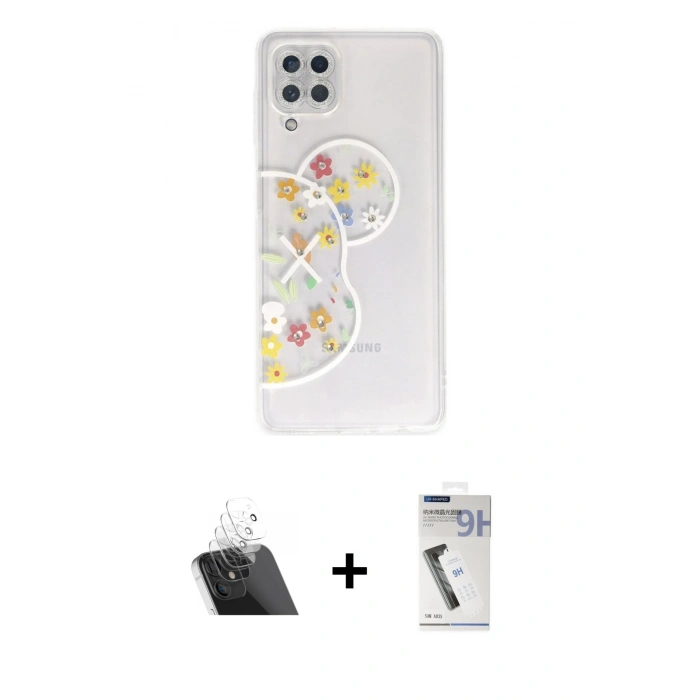 MARSİLYAN™- Galaxy A22 Kılıf Eksen Asil Prime - Şeffaf Uv Polymer Nano Ekran Koruyucu + Kamera Lens Koruma Cam - SF