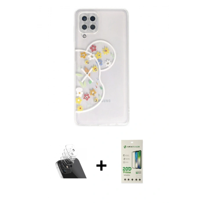 MARSİLYAN™- Galaxy A22 Kılıf Eksen Asil Prime - Siyah 20D Premium Cam Ekran Koruyucu + Kamera Lens Koruma Cam - SF