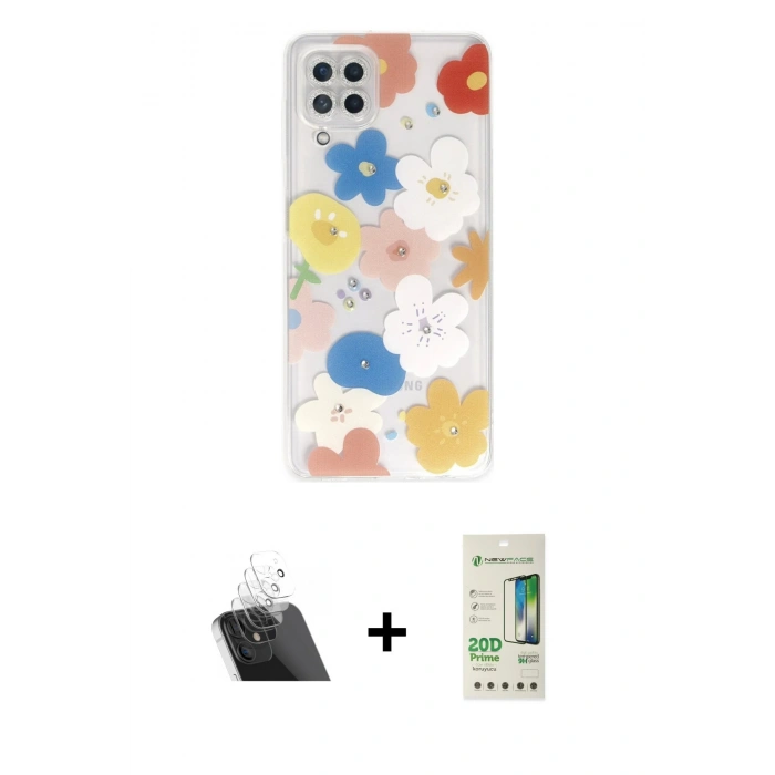 MARSİLYAN™- Galaxy A22 Kılıf Eksen Asil Prime - Siyah 20D Premium Cam Ekran Koruyucu + Kamera Lens Koruma Cam - SF