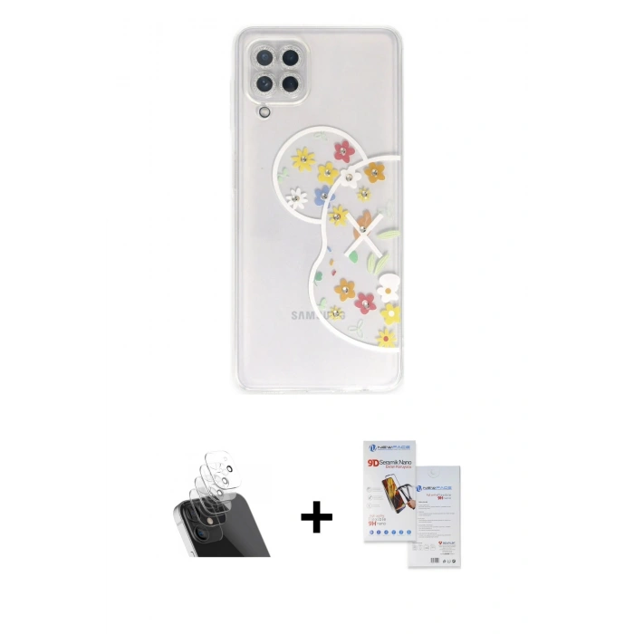 MARSİLYAN™- Galaxy A22 Kılıf Eksen Asil Prime - Siyah Seramik Nano Ekran Koruyucu + Kamera Lens Koruma Cam - SF