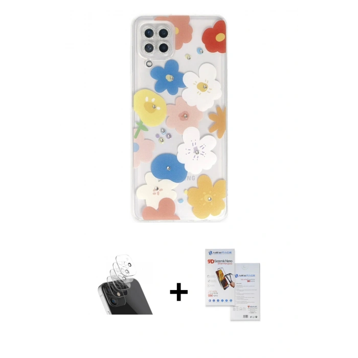 MARSİLYAN™- Galaxy A22 Kılıf Eksen Asil Prime - Siyah Seramik Nano Ekran Koruyucu + Kamera Lens Koruma Cam - SF