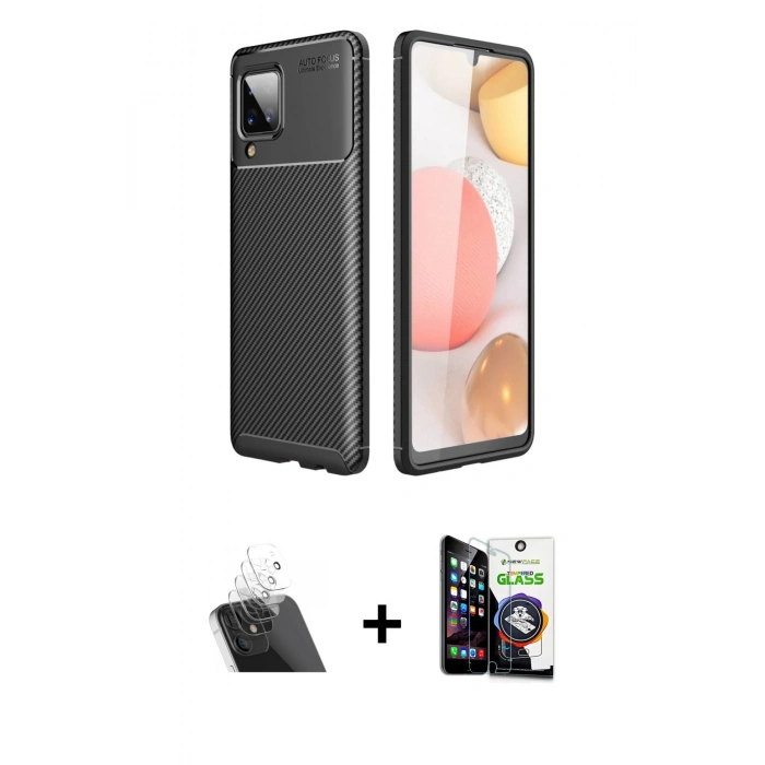 MARSİLYAN™- Galaxy A22 Kılıf Eksen Form Prime - Şeffaf Temperli Cam Ekran Koruyucu + Kamera Lens Koruma Cam - SF