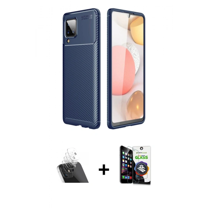 MARSİLYAN™- Galaxy A22 Kılıf Eksen Form Prime - Şeffaf Temperli Cam Ekran Koruyucu + Kamera Lens Koruma Cam - SF