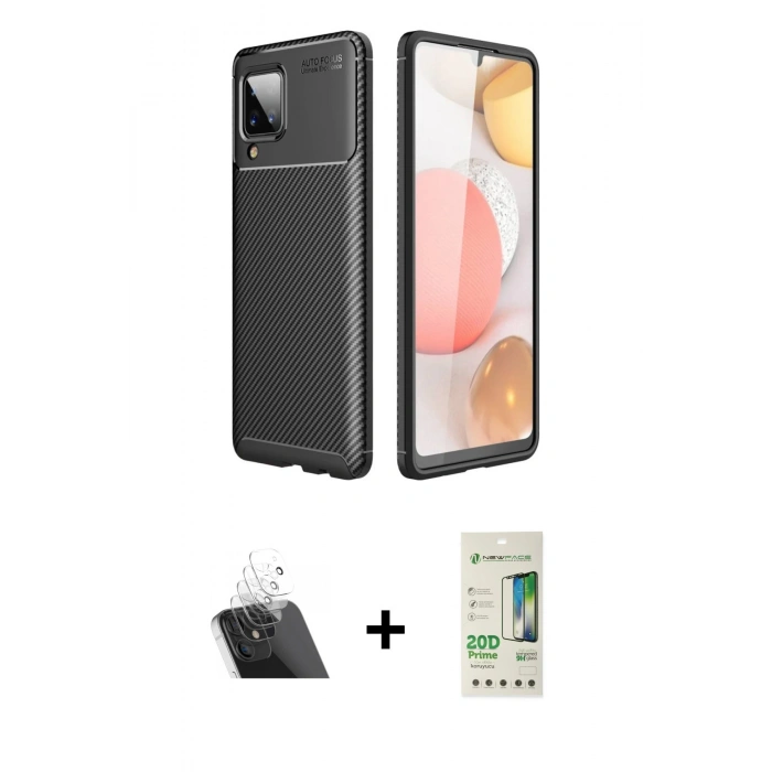 MARSİLYAN™- Galaxy A22 Kılıf Eksen Form Prime - Siyah 20D Premium Cam Ekran Koruyucu + Kamera Lens Koruma Cam - SF