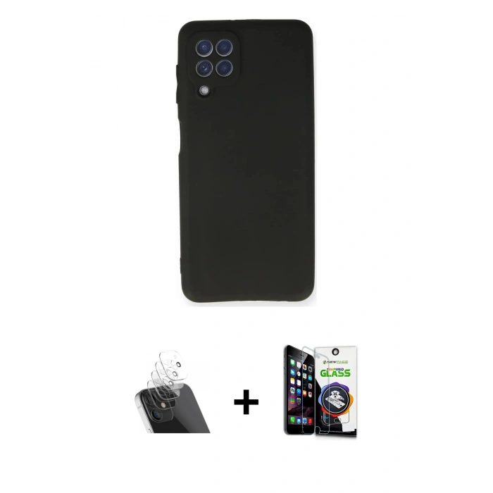 MARSİLYAN™- Galaxy A22 Kılıf Kozmos Yansıma Özel Seri - Şeffaf Temperli Cam Ekran Koruyucu + Kamera Lens Koruma Cam - SF