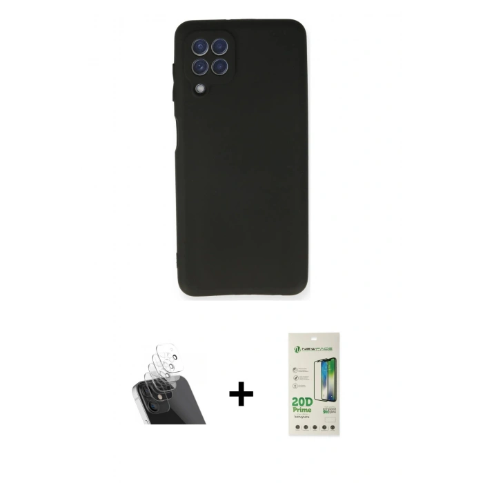 MARSİLYAN™- Galaxy A22 Kılıf Kozmos Yansıma Özel Seri - Siyah 20D Premium Cam Ekran Koruyucu + Kamera Lens Koruma Cam - SF