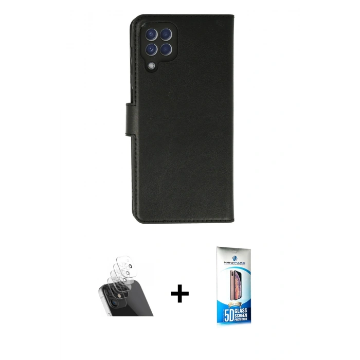 MARSİLYAN™- Galaxy A22 Kılıf Siluet Işık Serisi - Siyah 5D Eko Cam Ekran Koruyucu + Kamera Lens Koruma Cam - SF
