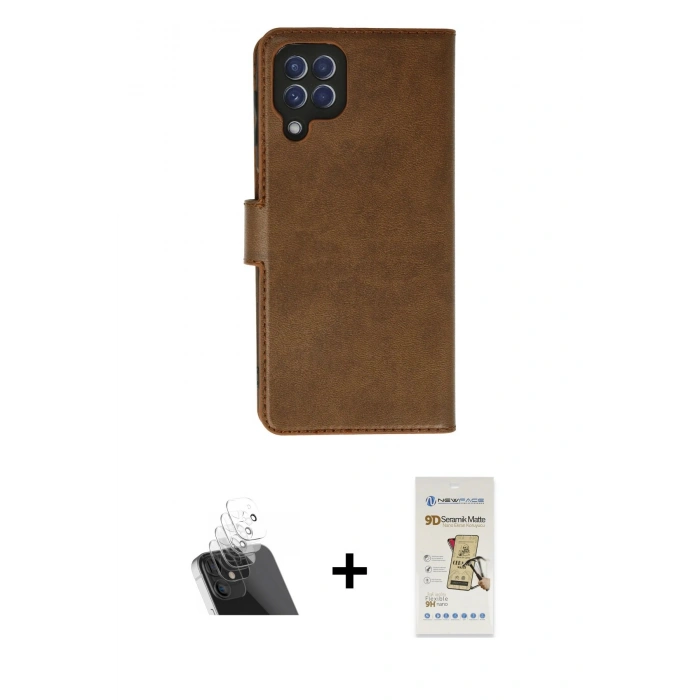 MARSİLYAN™- Galaxy A22 Kılıf Siluet Işık Serisi - Siyah Mat Seramik Nano Ekran Koruyucu + Kamera Lens Koruma Cam - SF