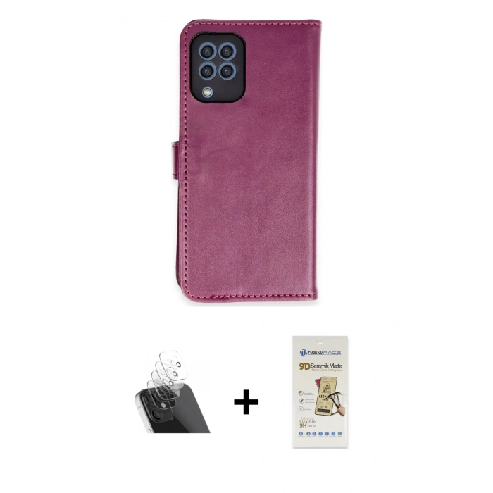 MARSİLYAN™- Galaxy A22 Kılıf Siluet Işık Serisi - Siyah Mat Seramik Nano Ekran Koruyucu + Kamera Lens Koruma Cam - SF