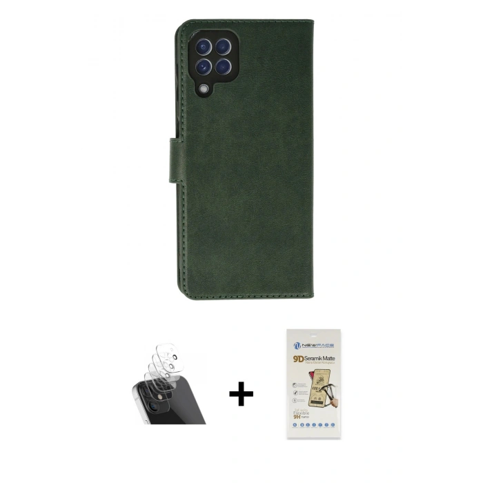 MARSİLYAN™- Galaxy A22 Kılıf Siluet Işık Serisi - Siyah Mat Seramik Nano Ekran Koruyucu + Kamera Lens Koruma Cam - SF