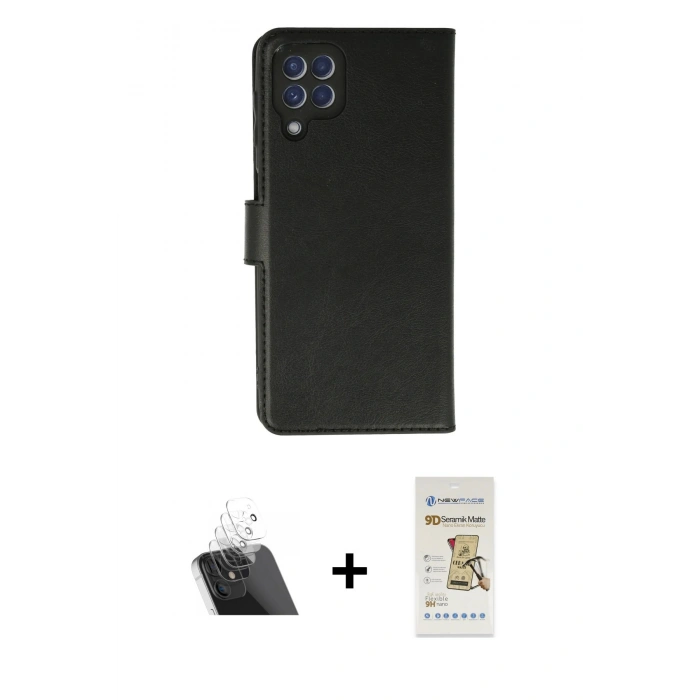 MARSİLYAN™- Galaxy A22 Kılıf Siluet Işık Serisi - Siyah Mat Seramik Nano Ekran Koruyucu + Kamera Lens Koruma Cam - SF