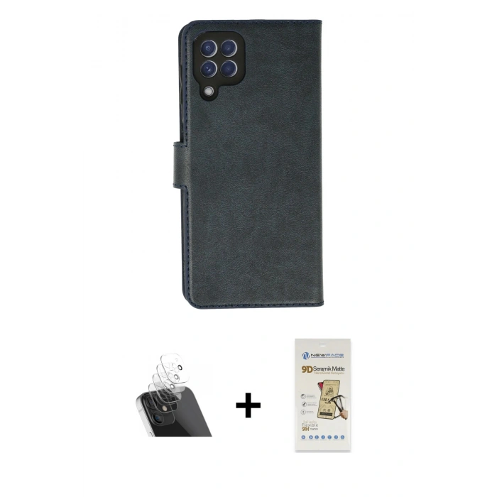 MARSİLYAN™- Galaxy A22 Kılıf Siluet Işık Serisi - Siyah Mat Seramik Nano Ekran Koruyucu + Kamera Lens Koruma Cam - SF
