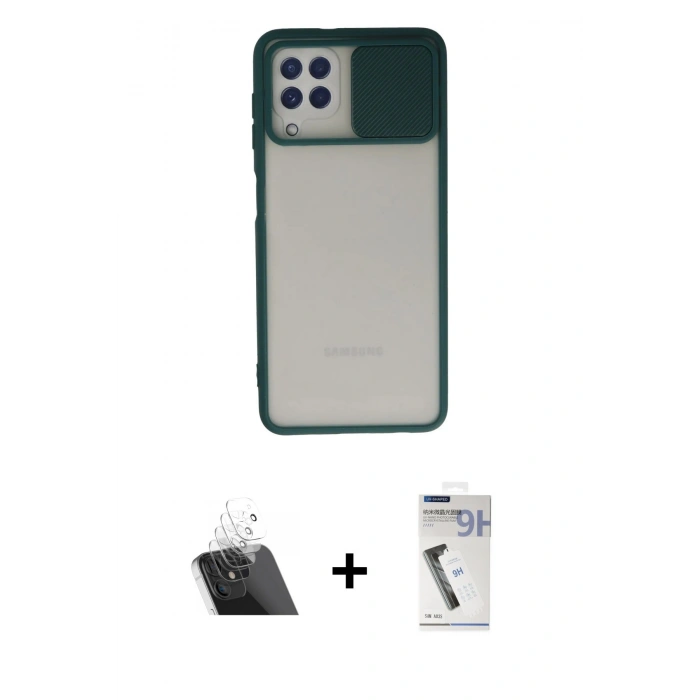 MARSİLYAN™- Galaxy A22 Kılıf Vadi Çizgi - Şeffaf Uv Polymer Nano Ekran Koruyucu + Kamera Lens Koruma Cam - SF
