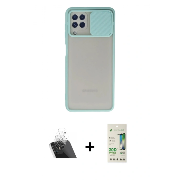MARSİLYAN™- Galaxy A22 Kılıf Vadi Çizgi - Siyah 20D Premium Cam Ekran Koruyucu + Kamera Lens Koruma Cam - SF