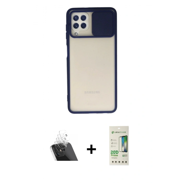 MARSİLYAN™- Galaxy A22 Kılıf Vadi Çizgi - Siyah 20D Premium Cam Ekran Koruyucu + Kamera Lens Koruma Cam - SF