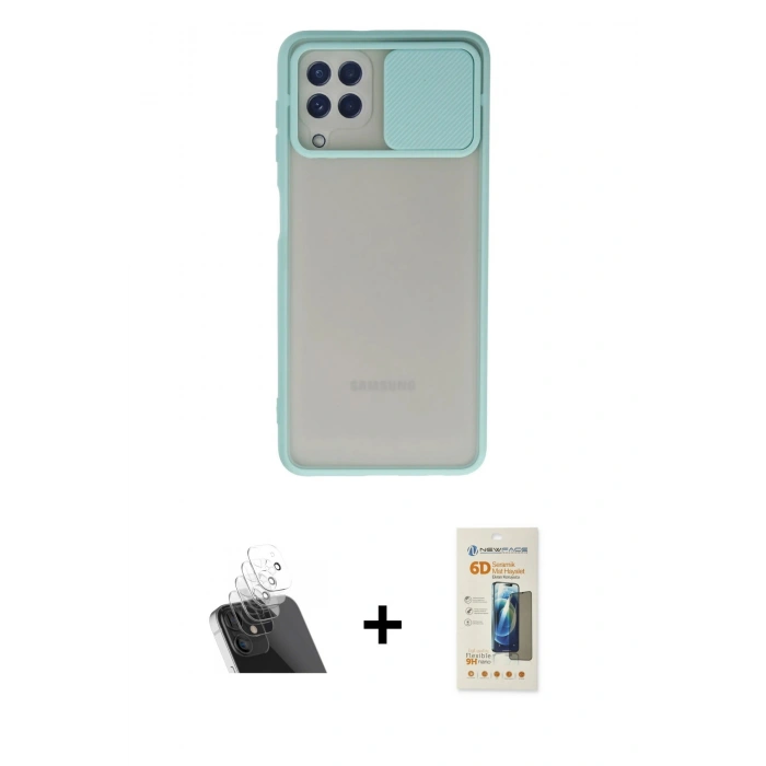 MARSİLYAN™- Galaxy A22 Kılıf Vadi Çizgi - Siyah 6D Mat Seramik Hayalet Nano Ekran Koruyucu + Kamera Lens Koruma Cam - SF