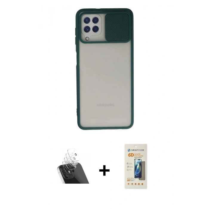 MARSİLYAN™- Galaxy A22 Kılıf Vadi Çizgi - Siyah 6D Mat Seramik Hayalet Nano Ekran Koruyucu + Kamera Lens Koruma Cam - SF