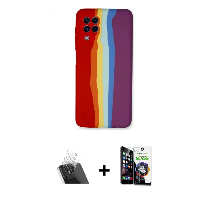MARSİLYAN™- Galaxy A22 Kılıf Yadigar Çizgi - Şeffaf Temperli Cam Ekran Koruyucu + Kamera Lens Koruma Cam - SF