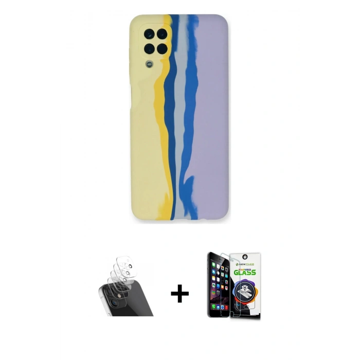 MARSİLYAN™- Galaxy A22 Kılıf Yadigar Çizgi - Şeffaf Temperli Cam Ekran Koruyucu + Kamera Lens Koruma Cam - SF