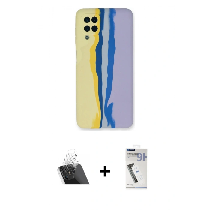 MARSİLYAN™- Galaxy A22 Kılıf Yadigar Çizgi - Şeffaf Uv Polymer Nano Ekran Koruyucu + Kamera Lens Koruma Cam - SF