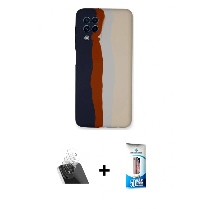 MARSİLYAN™- Galaxy A22 Kılıf Yadigar Çizgi - Siyah 5D Eko Cam Ekran Koruyucu + Kamera Lens Koruma Cam - SF