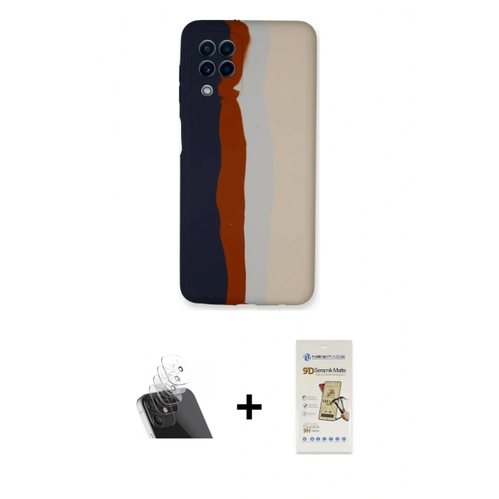 MARSİLYAN™- Galaxy A22 Kılıf Yadigar Çizgi - Siyah Mat Seramik Nano Ekran Koruyucu + Şeffaf Kamera Lens Koruma Cam