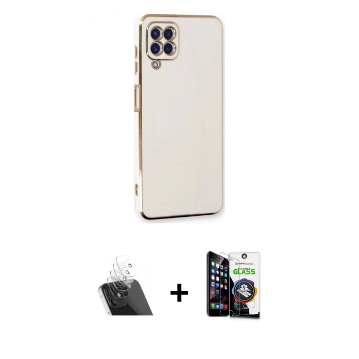 MARSİLYAN™- Galaxy A22 Kılıf Yankı Serisi - Şeffaf Temperli Cam Ekran Koruyucu + Kamera Lens Koruma Cam - SF