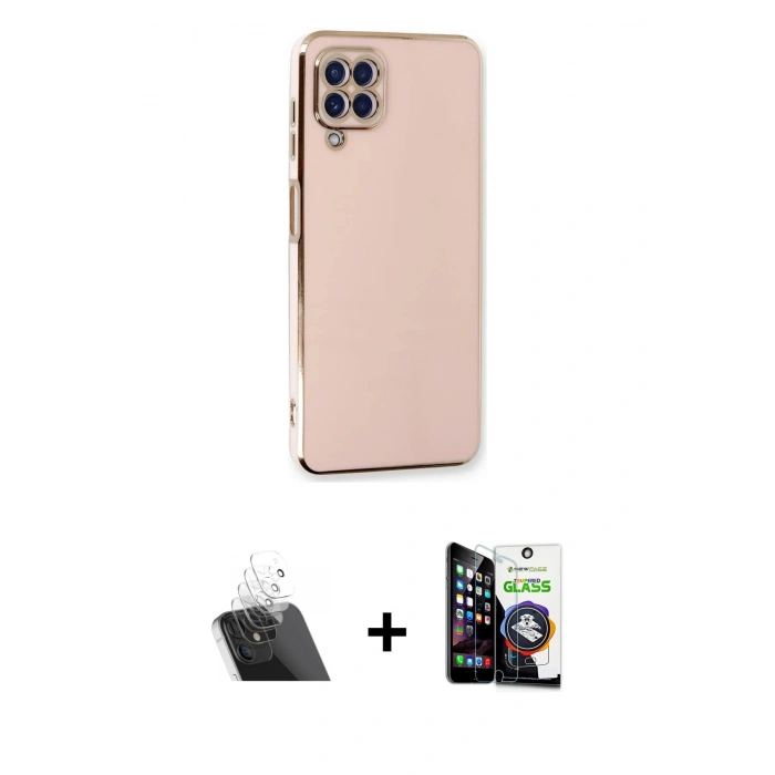 MARSİLYAN™- Galaxy A22 Kılıf Yankı Serisi - Şeffaf Temperli Cam Ekran Koruyucu + Kamera Lens Koruma Cam - SF