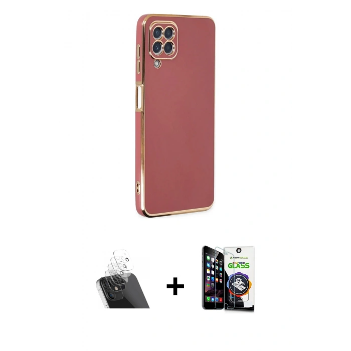 MARSİLYAN™- Galaxy A22 Kılıf Yankı Serisi - Şeffaf Temperli Cam Ekran Koruyucu + Kamera Lens Koruma Cam - SF