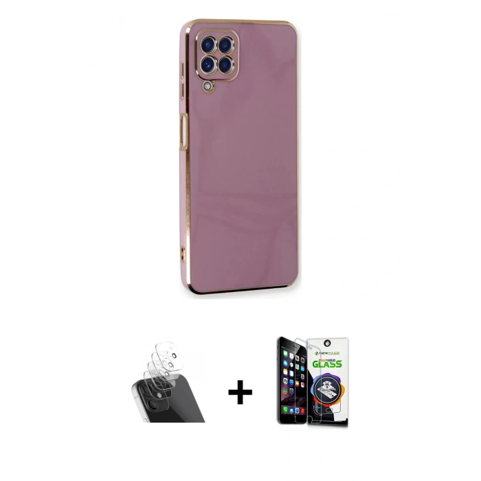 MARSİLYAN™- Galaxy A22 Kılıf Yankı Serisi - Şeffaf Temperli Cam Ekran Koruyucu + Kamera Lens Koruma Cam - SF