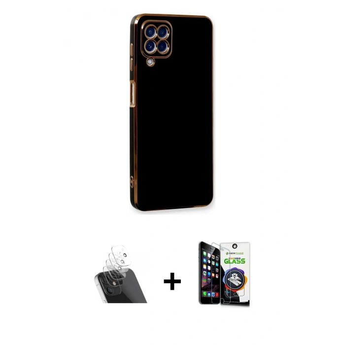 MARSİLYAN™- Galaxy A22 Kılıf Yankı Serisi - Şeffaf Temperli Cam Ekran Koruyucu + Kamera Lens Koruma Cam - SF