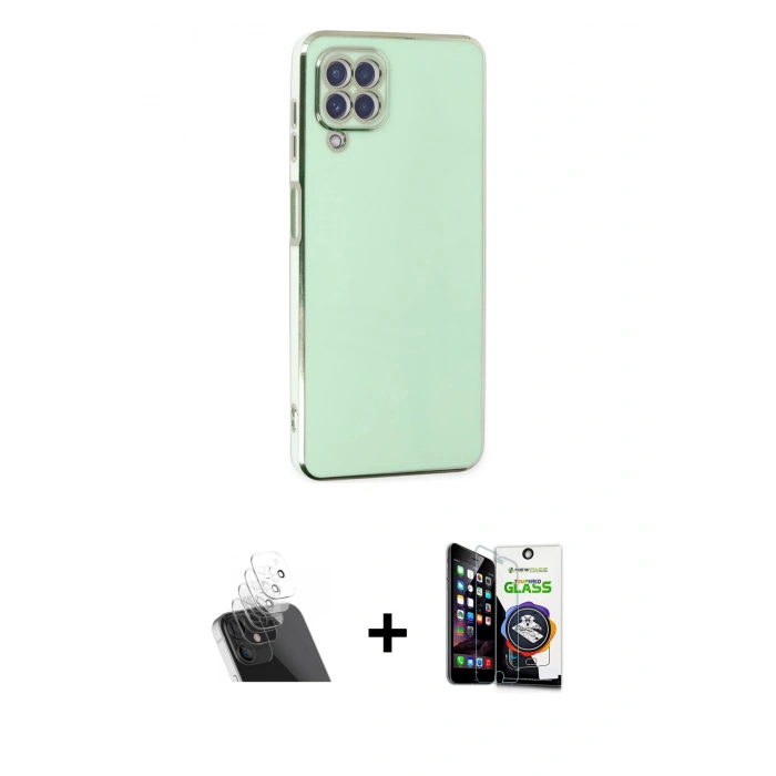 MARSİLYAN™- Galaxy A22 Kılıf Yankı Serisi - Şeffaf Temperli Cam Ekran Koruyucu + Kamera Lens Koruma Cam - SF