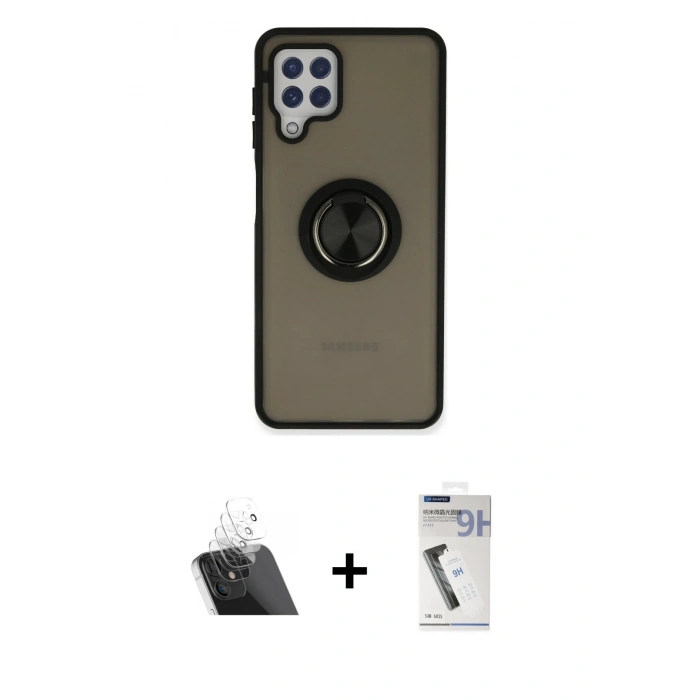 MARSİLYAN™- Galaxy A22 Kılıf Yörünge Çizgi - Şeffaf Uv Polymer Nano Ekran Koruyucu + Şeffaf Kamera Lens Koruma Cam