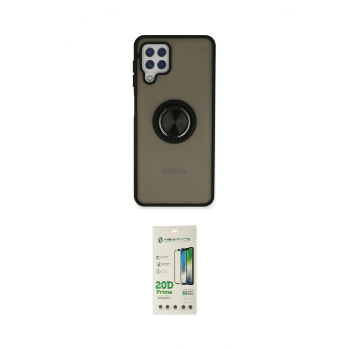 MARSİLYAN™- Galaxy A22 Kılıf Yörünge Çizgi - Siyah 20D Premium Cam Ekran Koruyucu