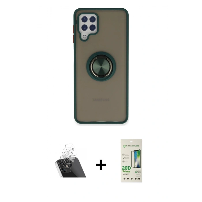 MARSİLYAN™- Galaxy A22 Kılıf Yörünge Çizgi - Siyah 20D Premium Cam Ekran Koruyucu + Kamera Lens Koruma Cam - SF