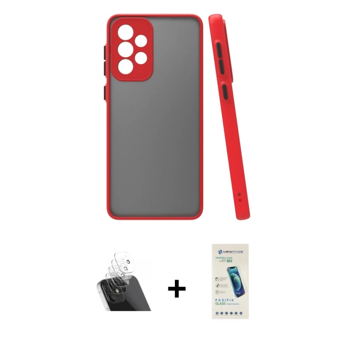 MARSİLYAN™- Galaxy A23 4G Kılıf Ahenk Çizgi Serisi - Şeffaf Pasifik Cam Ekran Koruyucu + Kamera Lens Koruma Cam - SF